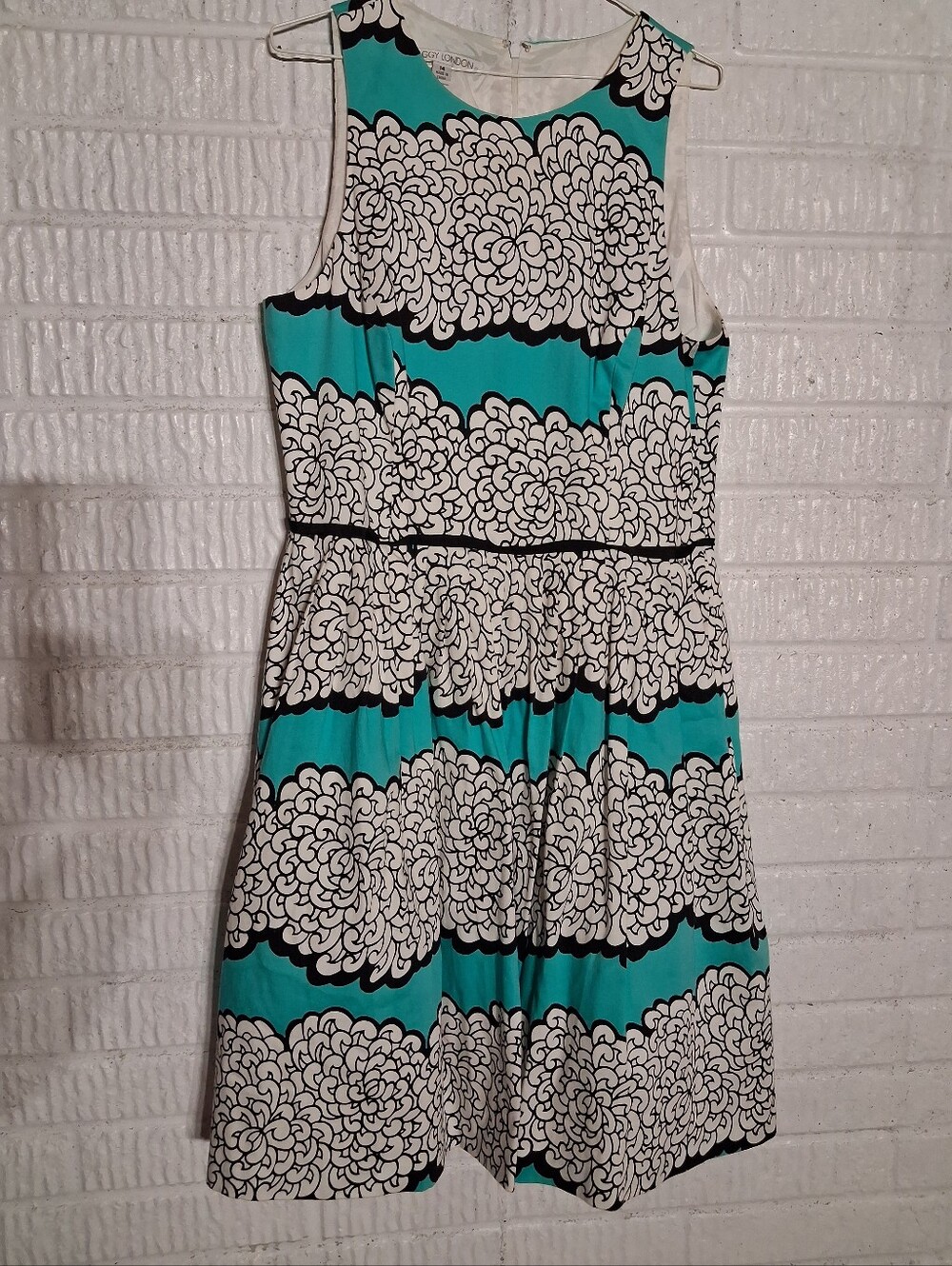 Maggy London Teal & White Striped Sleeveless Dress Sz 14